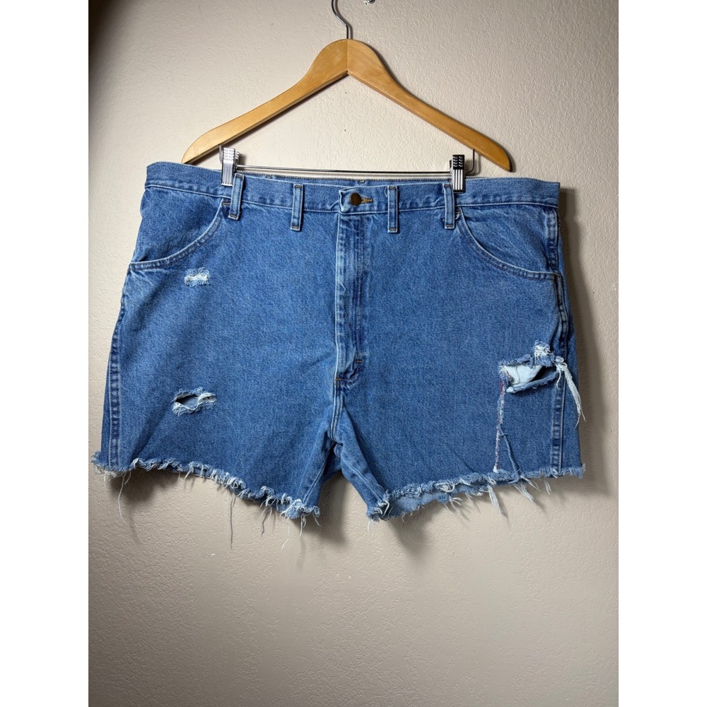 Rustler Distressed Denim Shorts men/womens 44 Blue High Waisted Raw Hem Cut Offs
